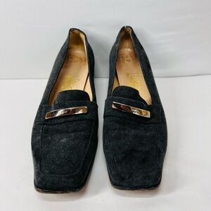 Salvatore Ferragamo Black Suede Loafers with Gold Accent‎